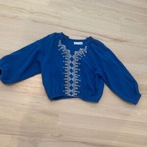 ZARA Royal Blue Embroidered Peasant Top